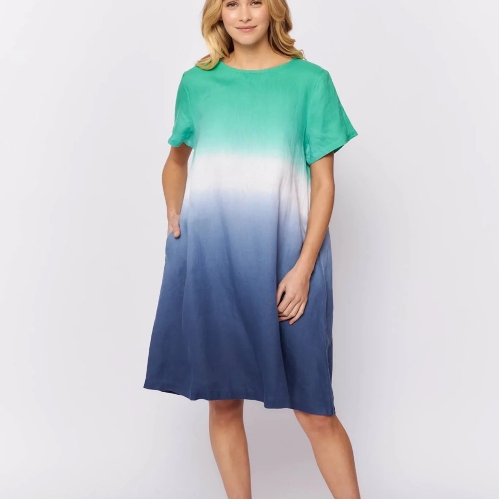 Alessandra Olivia Dress Dip Dye Linen Pockets Size Medium